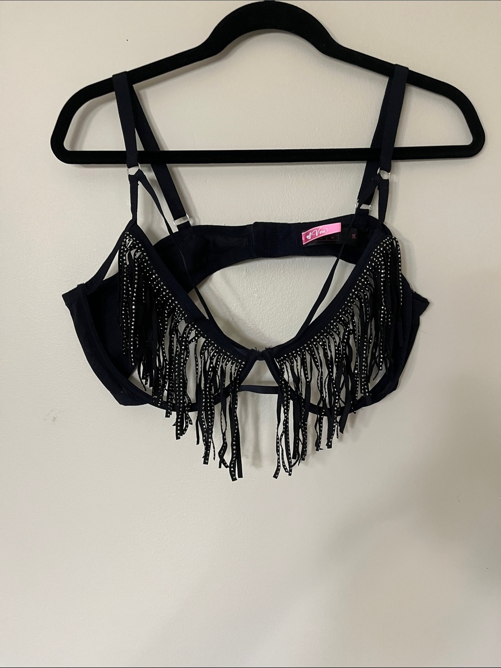 Vera Wang Black Fringe Beaded Bra